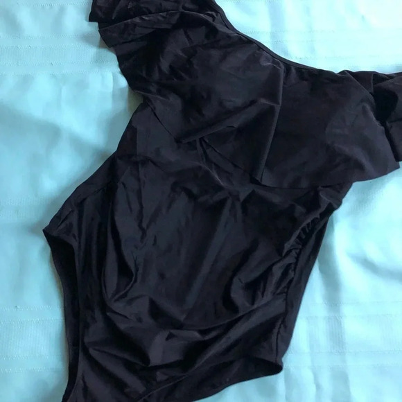 Black One Piece Swimsuit  with Rouched Sides - Picture 1 of 13